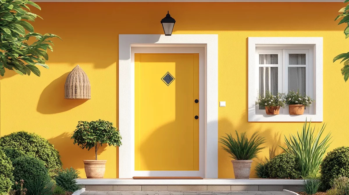 Freshly painted two-storey villa exterior in blue and white